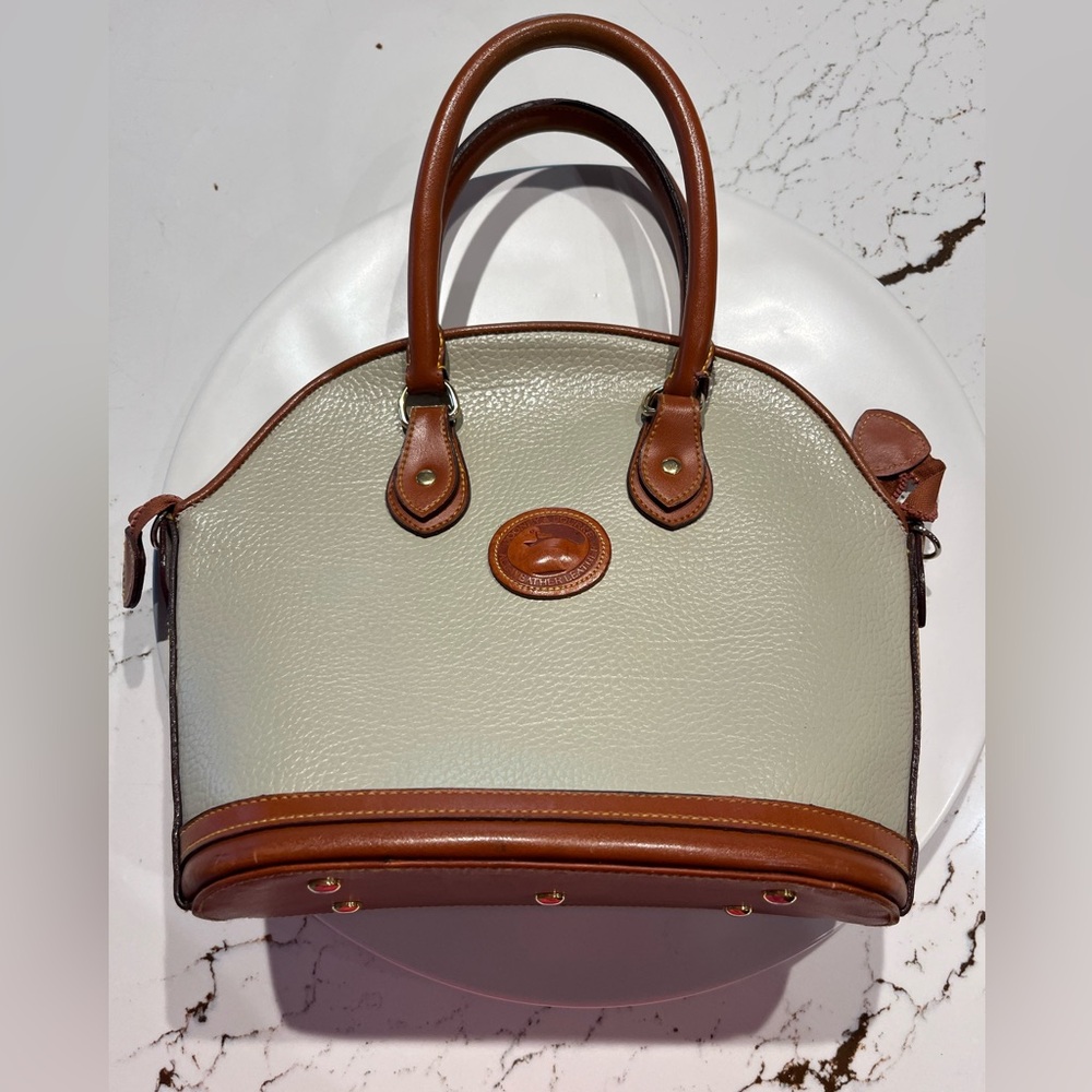 Dooney & Bourke Cream Satchel with Brown Trim - Picture 2 of 7